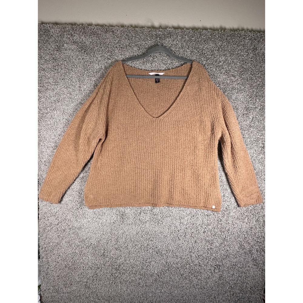 Heavenly By Victoria V Neck Sweater Sz L Tan‎ Long Sleeves Oversized Soft Ribbed